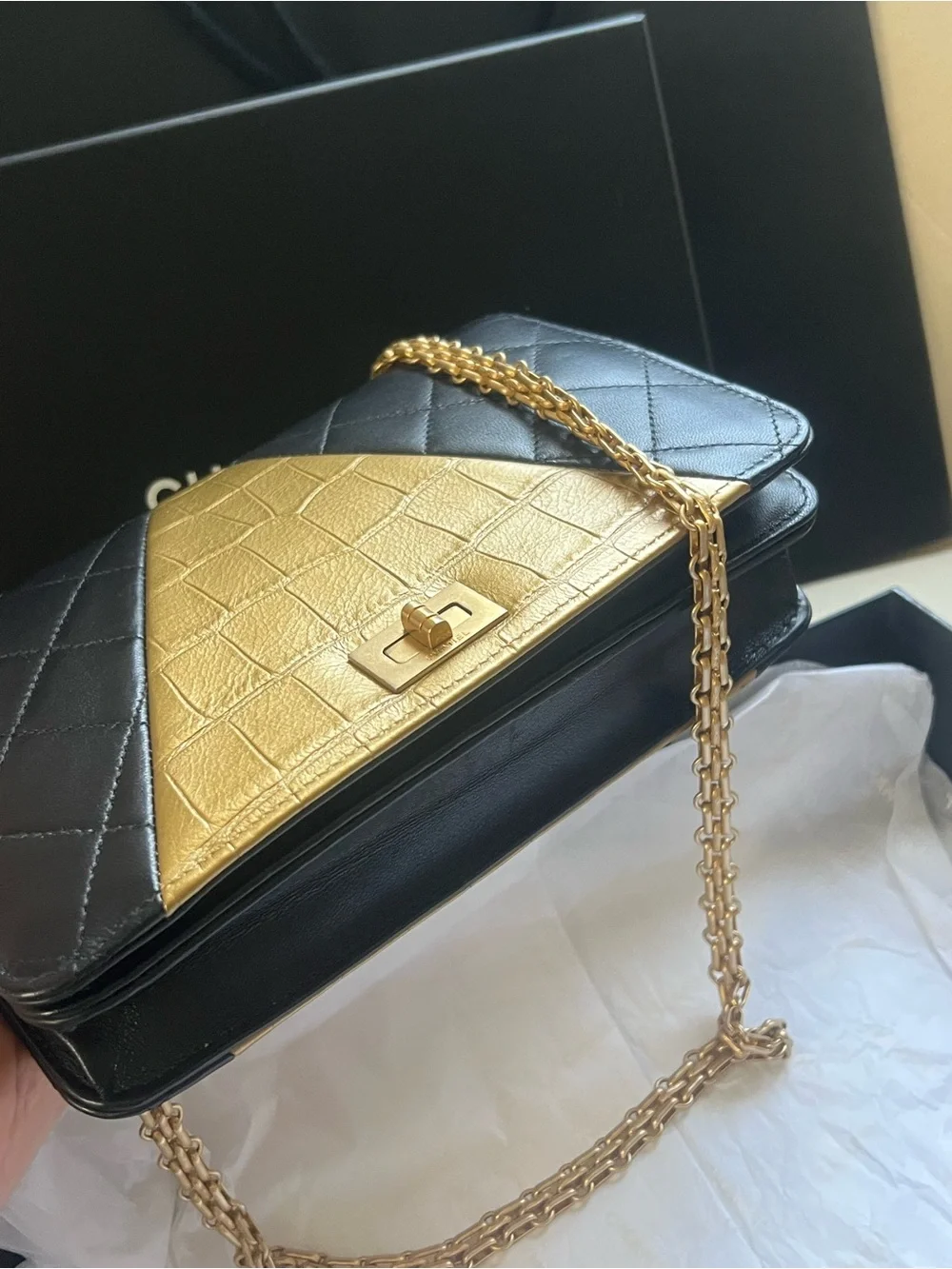 Chanel Reissue 2.55 crocodile Embossed and Lambskin leather WOC crossbody